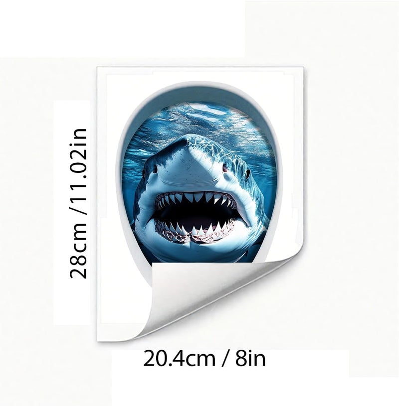 Iprokiu Cute Animal Toilet Sticker Waterproof 3D Funny Dog Cracking Toilet Seat Lid Decal Bathroom Wall Sticker Squirrel Toilet Lid Decal Home Decoration (Shark) - Image 4